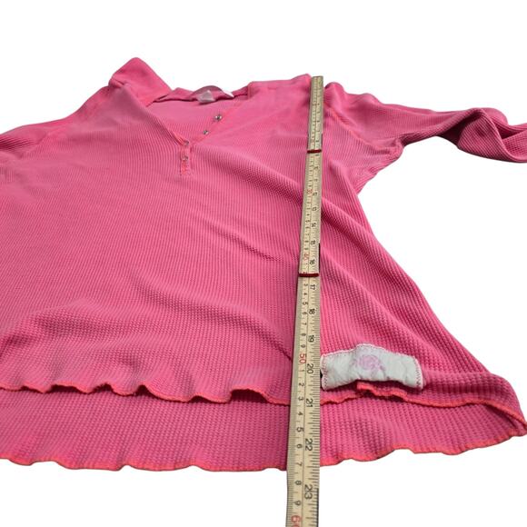 Y2K Victoria’s Secret Pink Thermal Hoodie Top Waffle Knit Lettuce Hem M 2005 - Picture 7 of 8
